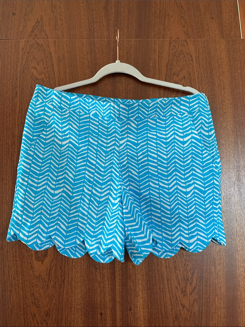 Kayce Hughes Scallop Hem Chevron Shorts in Turquoise